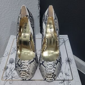 Colin Stuart snake print peep toe